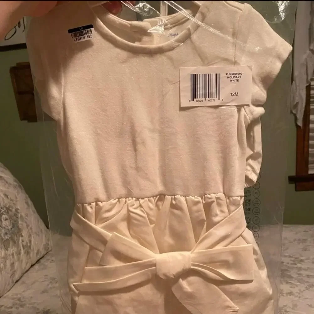 NWT Ralph Lauren Baby Girl Holiday Dress White Ivory Bow 12M 12 Months